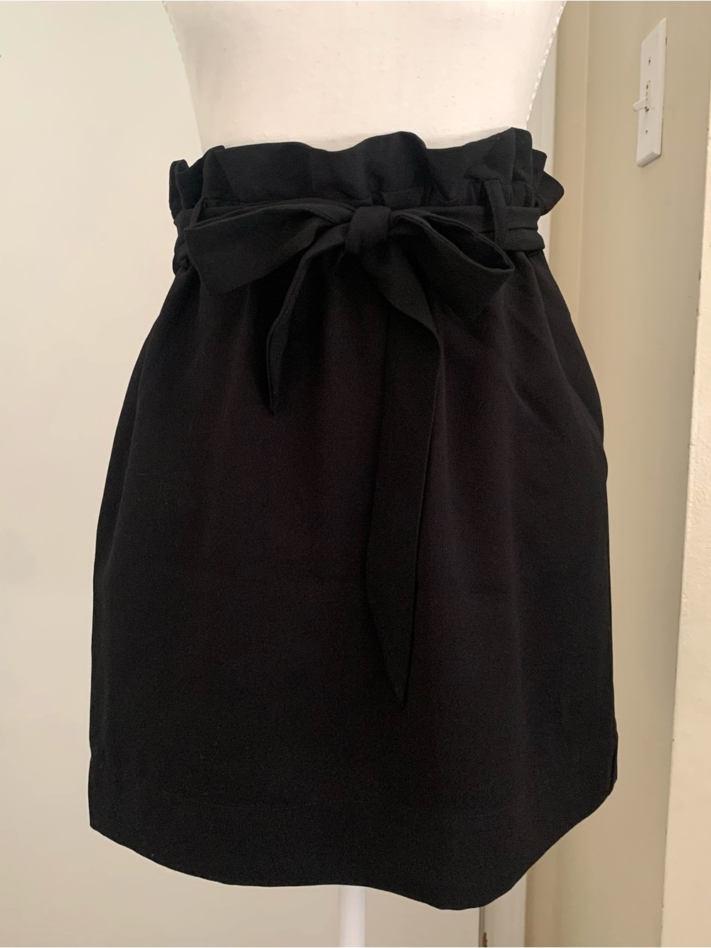 Express Paper Bag Mini Skirt Belted Tie Waist A-line Stretch Black Dressy Sz XS